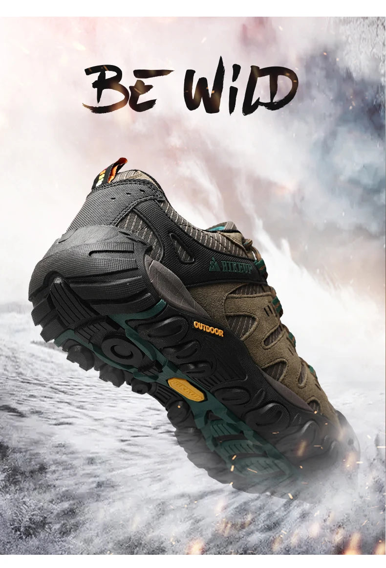 HIKEUP Men's Suede Leather Hiking Shoes — Wear-Resistant Outdoor Trekking, Walking & Tactical Sneakers