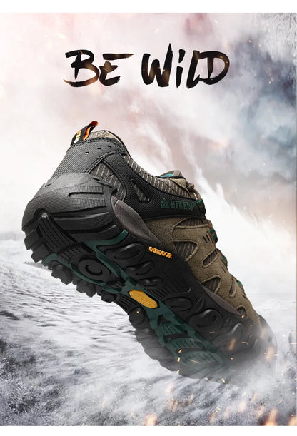 HIKEUP Men's Suede Leather Hiking Shoes — Wear-Resistant Outdoor Trekking, Walking & Tactical Sneakers