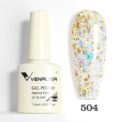 Venalisa HEMA-Free Glitter Gel Nail Polish — Full Coverage UV LED Soak-Off, Jelly Pink & Nude