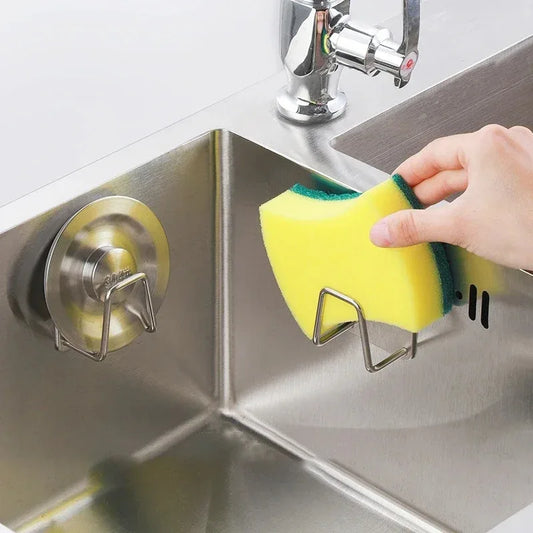 Self-Adhesive Kitchen Sink Sponge Holder — Stainless Steel Drain Drying Rack & Wall Hook Organizer