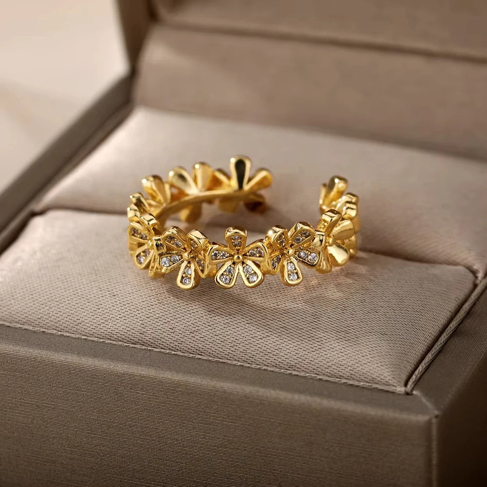 Adjustable 18K Gold-Plated Stainless Steel Zircon Ring – 30 Designs