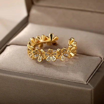 Adjustable 18K Gold-Plated Stainless Steel Zircon Ring – 30 Designs