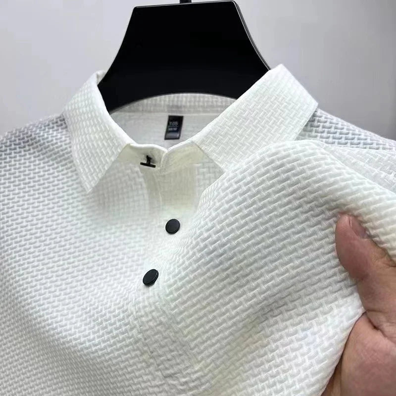 Men's Business Casual Polo Shirt — Breathable Bone Flower Short Sleeve Summer Top