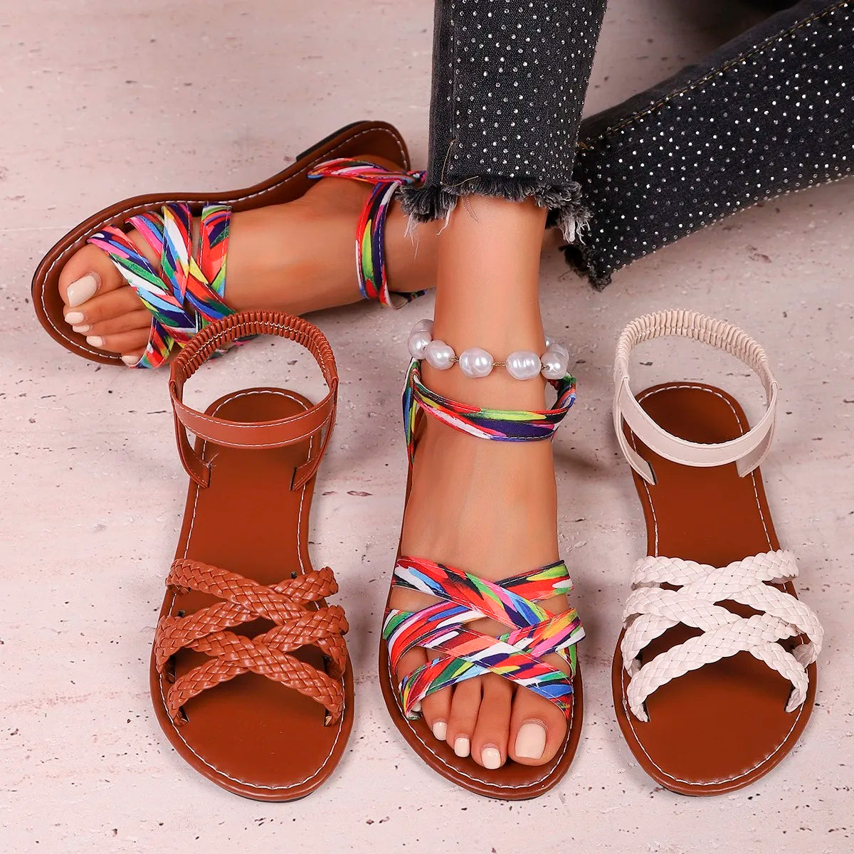 Women's Flat Roman Strap Sandals — Non-Slip Rubber Sole Daily Sandalia for Summer 2025