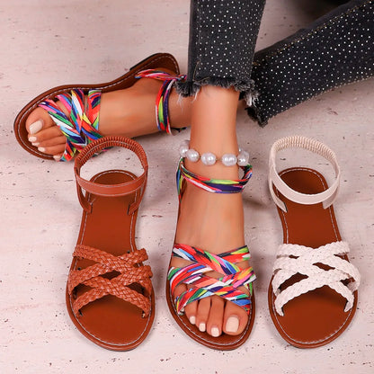 Women's Flat Roman Strap Sandals — Non-Slip Rubber Sole Daily Sandalia for Summer 2025