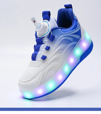 Kids LED Light-Up Roller Skate Shoes — USB Rechargeable Glowing Sneakers for Boys & Girls