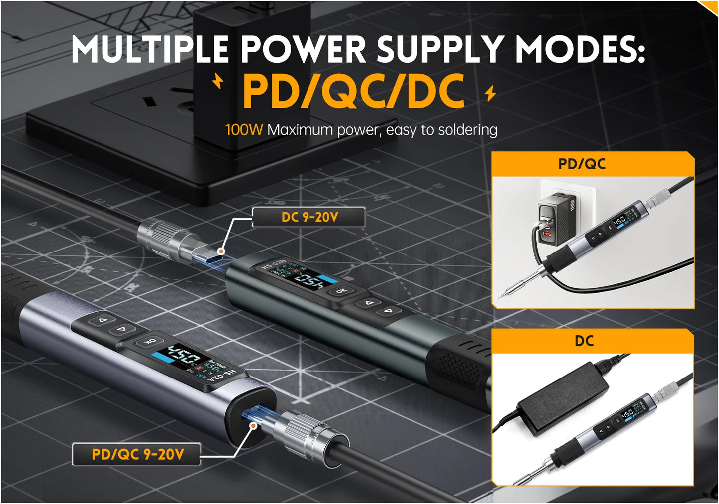 FNIRSI HS-02 Portable Soldering Iron — 100W PD, Adjustable 100-450°C Temperature & Fast Heating