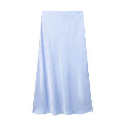 Willshela Black Satin Midi Skirt — Elegant & Versatile Women's Fashion