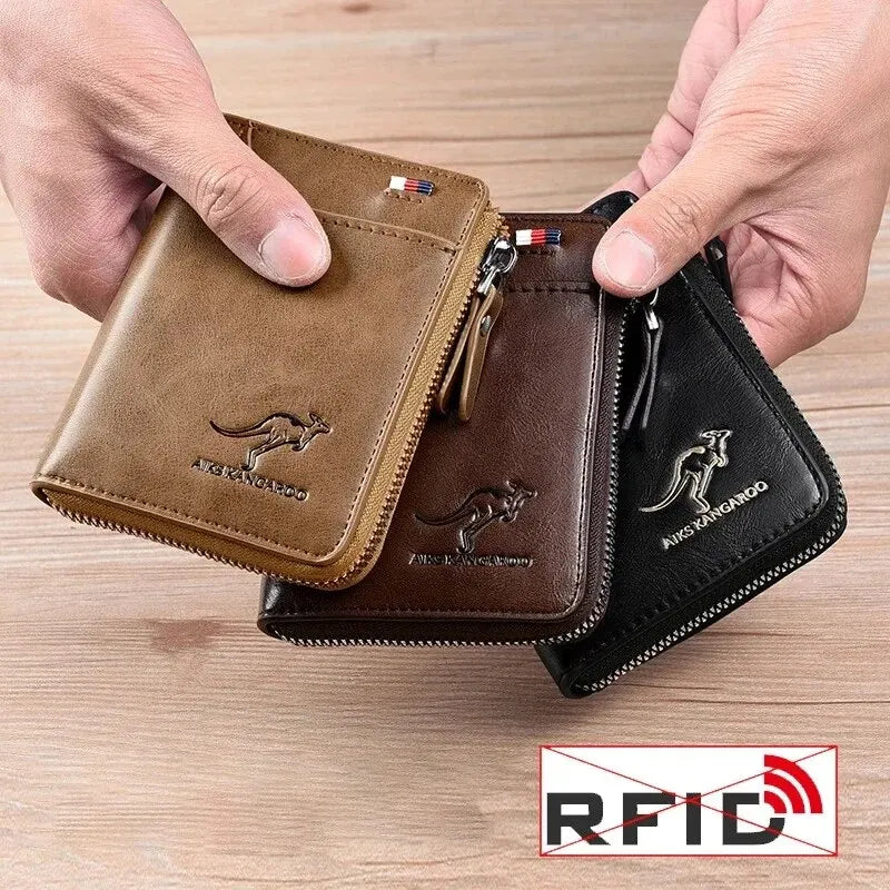 Men's RFID Luxury Leather Wallet — Business Card Holder, Zipper Coin Purse & Bifold