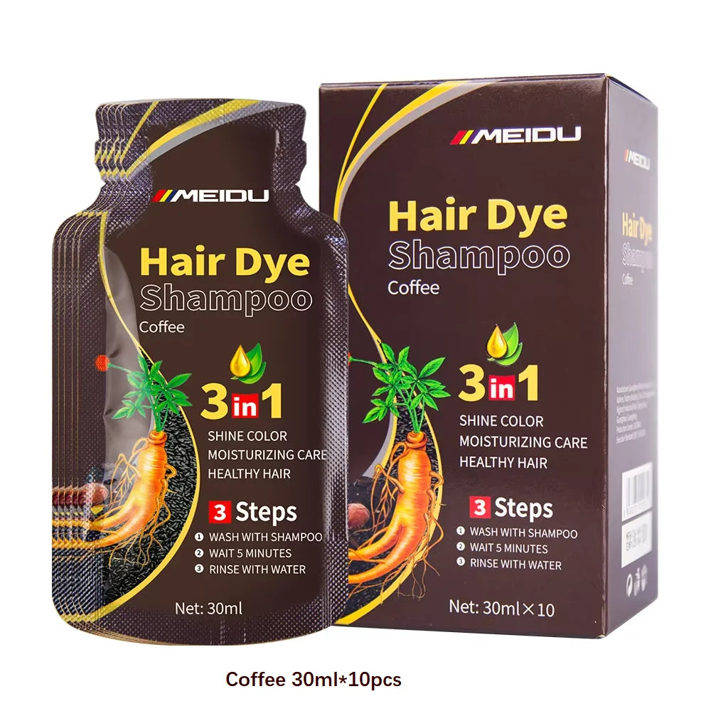 3-in-1 Natural Black Herbal Hair Dye Shampoo — Quick Color, Moisturizing & Conditioning Hair Care