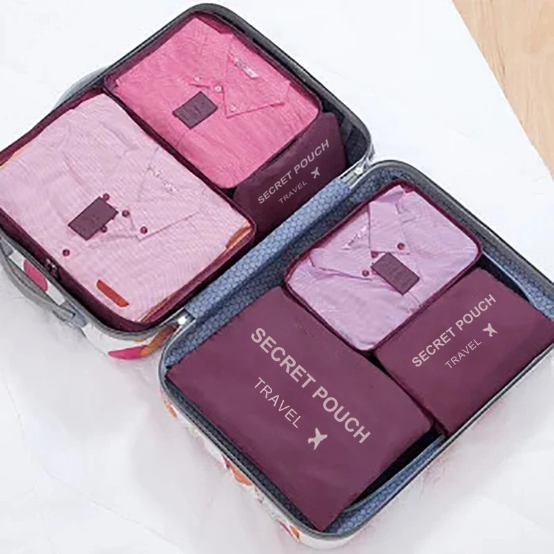 6-Piece Travel Storage Bag Set — Large Capacity Waterproof Luggage & Clothing Organizer with Zipper