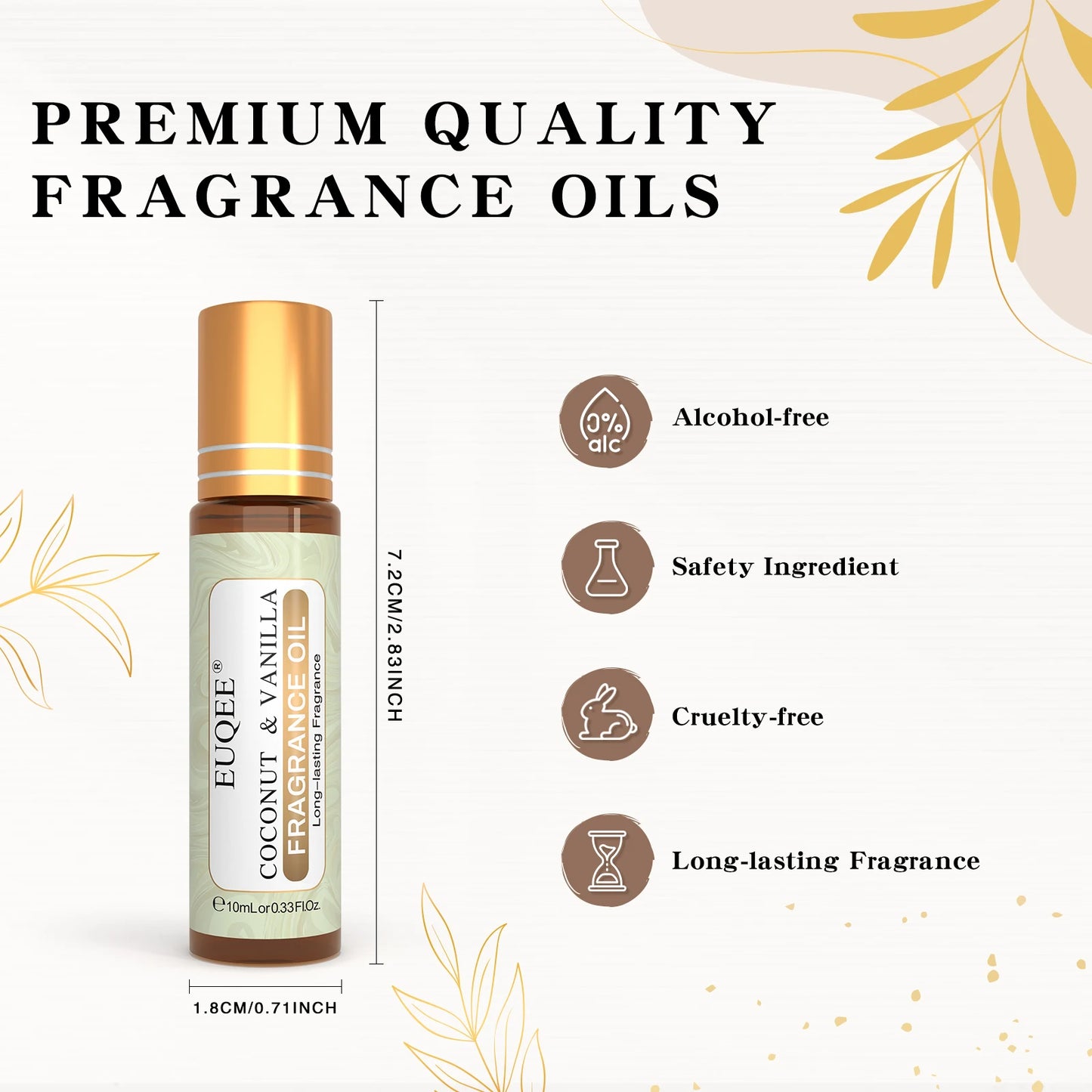 EUQEE 10ml Roll-On Fragrance Oil — Long Lasting Scent in La Vie Est Belle, CHANCE, J'adore, Cotton, Strawberry & Mango
