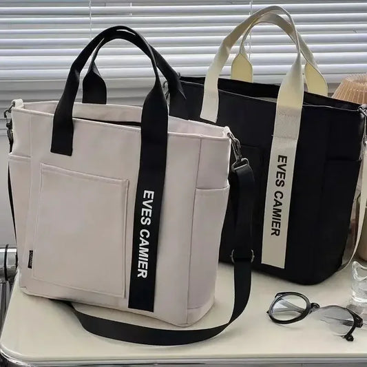 Nylon Waterproof Canvas Tote Bag — Large Capacity Casual Messenger Shoulder Bag for Women & Students