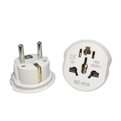 Universal Travel Adapter Converter — EU & Korea Plug 16A 250V with 2 Round Pin Socket for AU, US, UK & CN to EU/KR