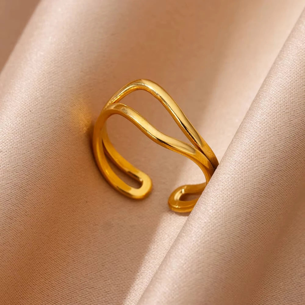 Adjustable 18K Gold-Plated Stainless Steel Zircon Ring – 30 Designs