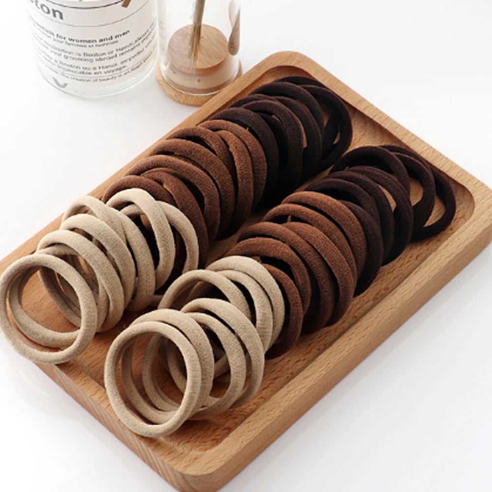 Black & White High-Elasticity Hair Bands — 50/100-Piece Rubber Band Hair Ties for Women
