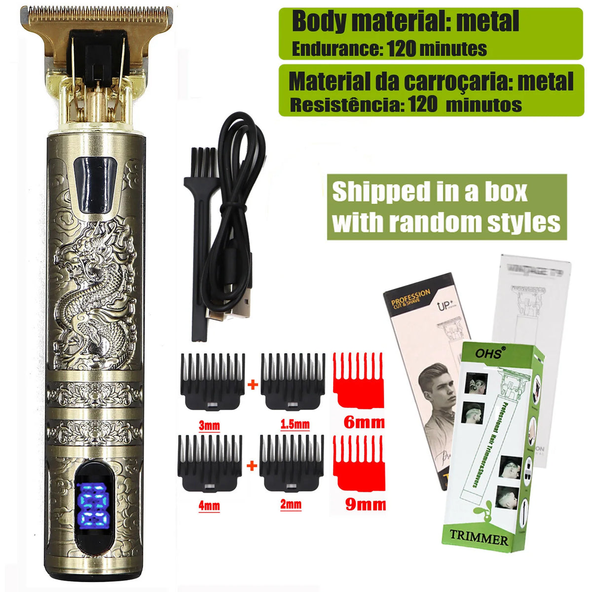 Rechargeable T9 Detail Hair & Beard Trimmer – 12 Designs