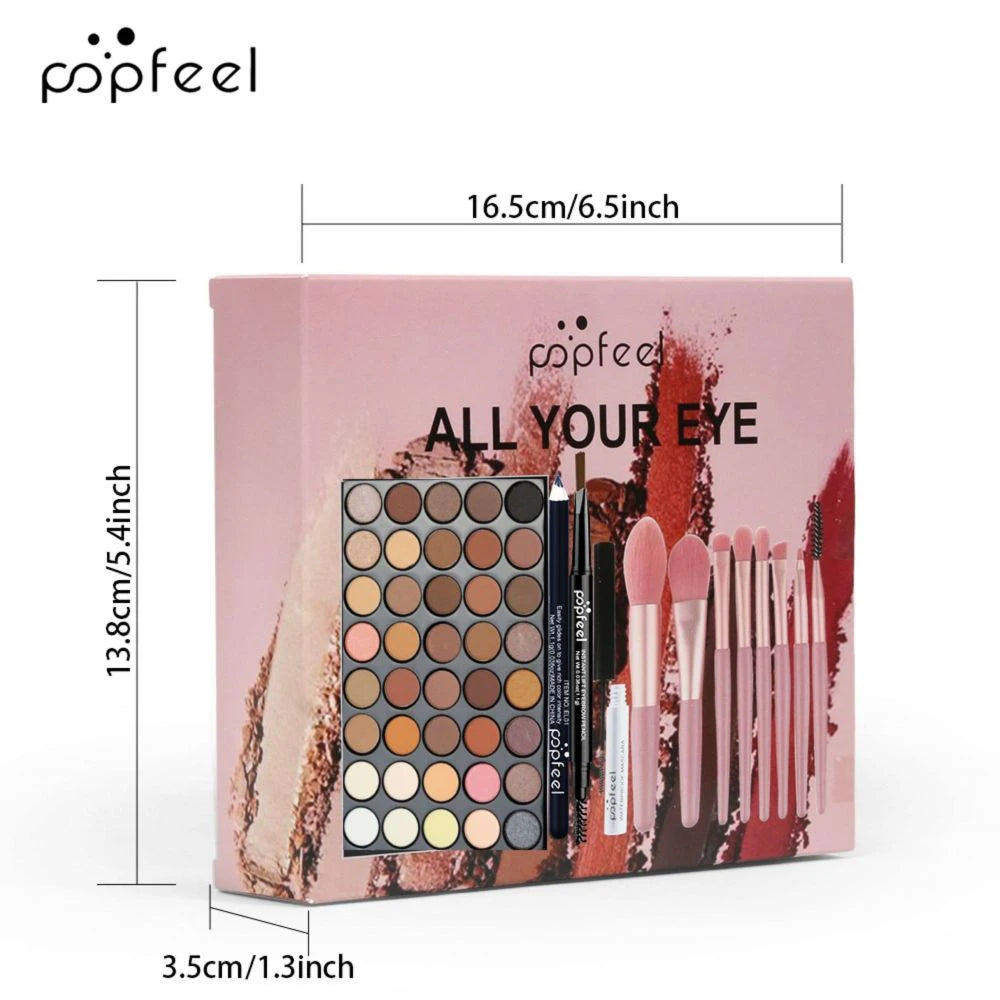 POPFEEL 40-Color Eye Makeup Set — Eyeshadow Palette, Eyebrow Pencil, Eyeliner, Mascara & Brushes