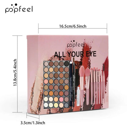 POPFEEL 40-Color Eye Makeup Set — Eyeshadow Palette, Eyebrow Pencil, Eyeliner, Mascara & Brushes