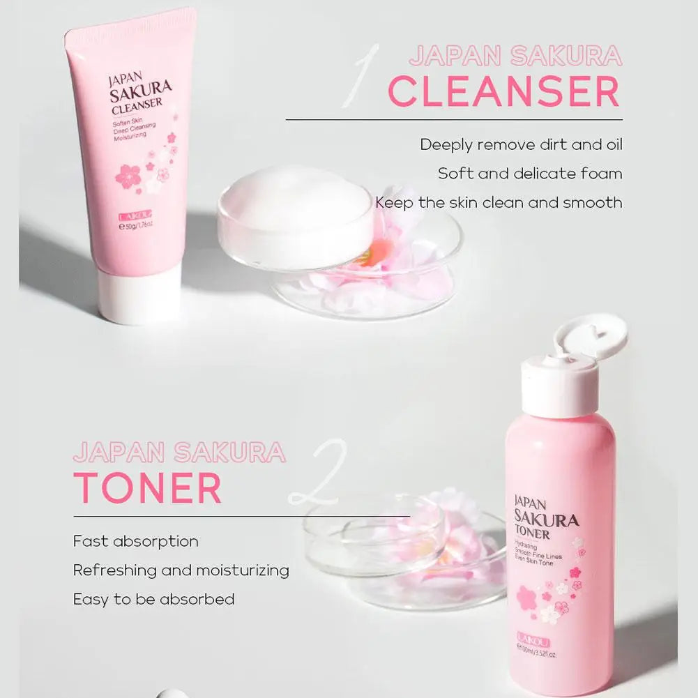 Sakura 6-Piece Skincare Gift Set — Face Cream, Serum, Toner, Cleanser, Sunscreen & Eye Cream