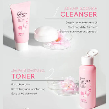 Sakura 6-Piece Skincare Gift Set — Face Cream, Serum, Toner, Cleanser, Sunscreen & Eye Cream