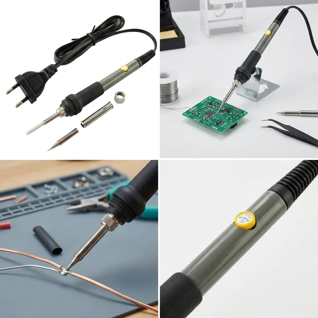 60W Adjustable Temperature Electric Soldering Iron — EU Plug Welding Rework Station & DIY Repair Tool