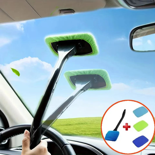 Car Window Cleaner Brush Kit — Long Handle Windshield Cleaning Tool & Interior Auto Glass Wiper