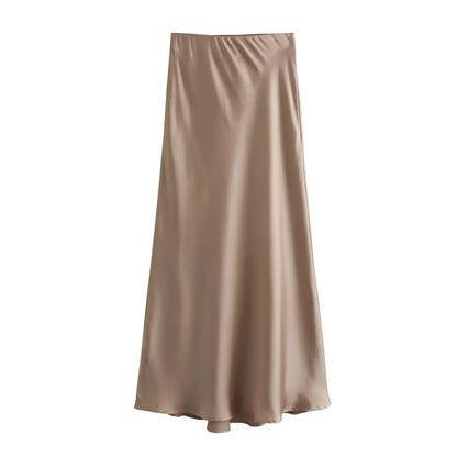 Willshela Black Satin Midi Skirt — Elegant & Versatile Women's Fashion