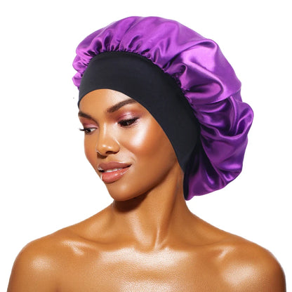 Women's Satin Sleep Bonnet — Wide-Brimmed Night Cap & Head Wrap with Elastic Band for Hair Care