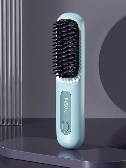 Women's Wireless Portable Hair Straightener Brush — USB Rechargeable Negative Ion Smoothing Tool with Anti-Scald Design