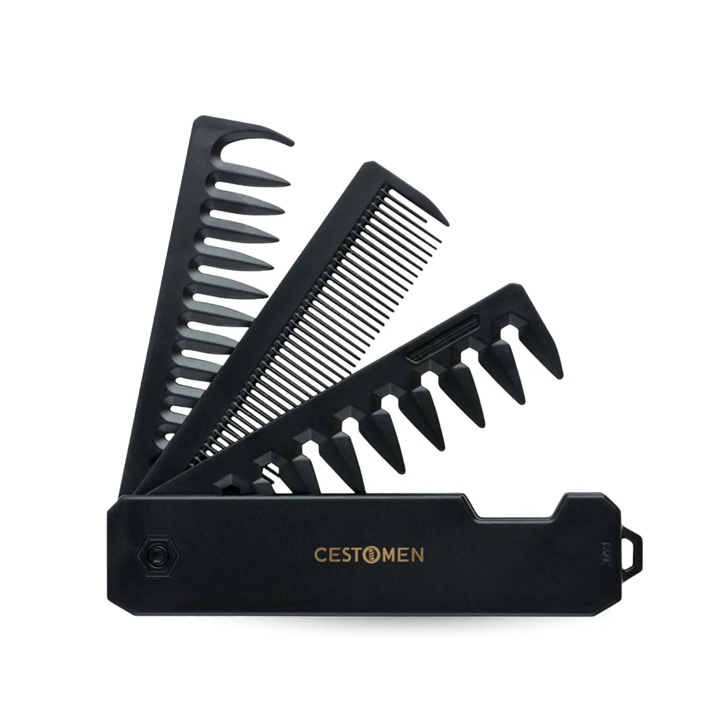 Pocket Folding Wide Tooth Comb Set — 1/2/3-in-1 Plastic Oil Head, Beard & Barber Styling Combs
