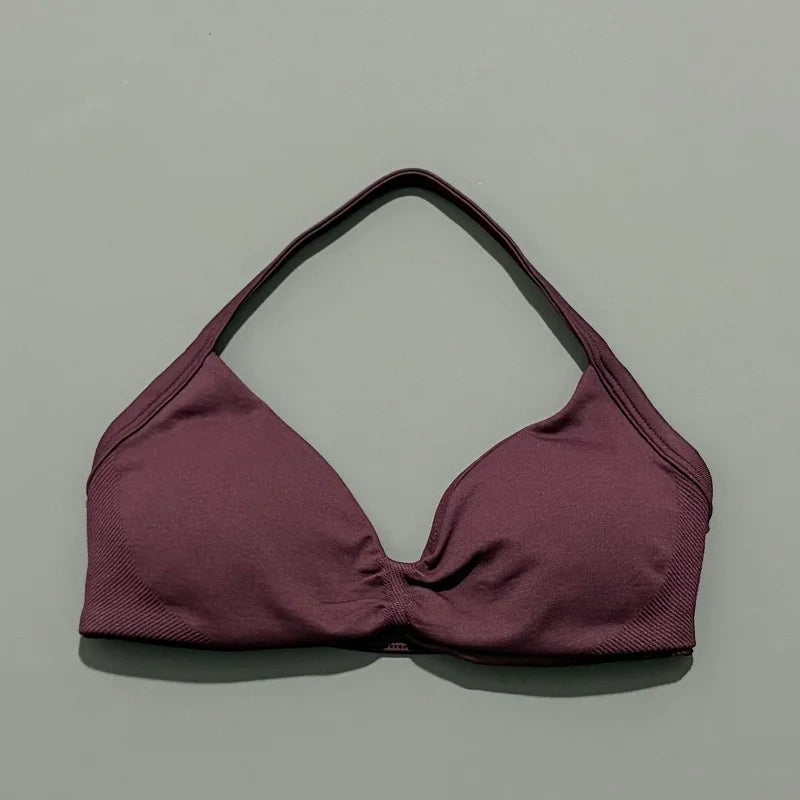 Women's Sports Strappy Yoga Bra — High Support Backless Halter Fitness Workout & Running Bra