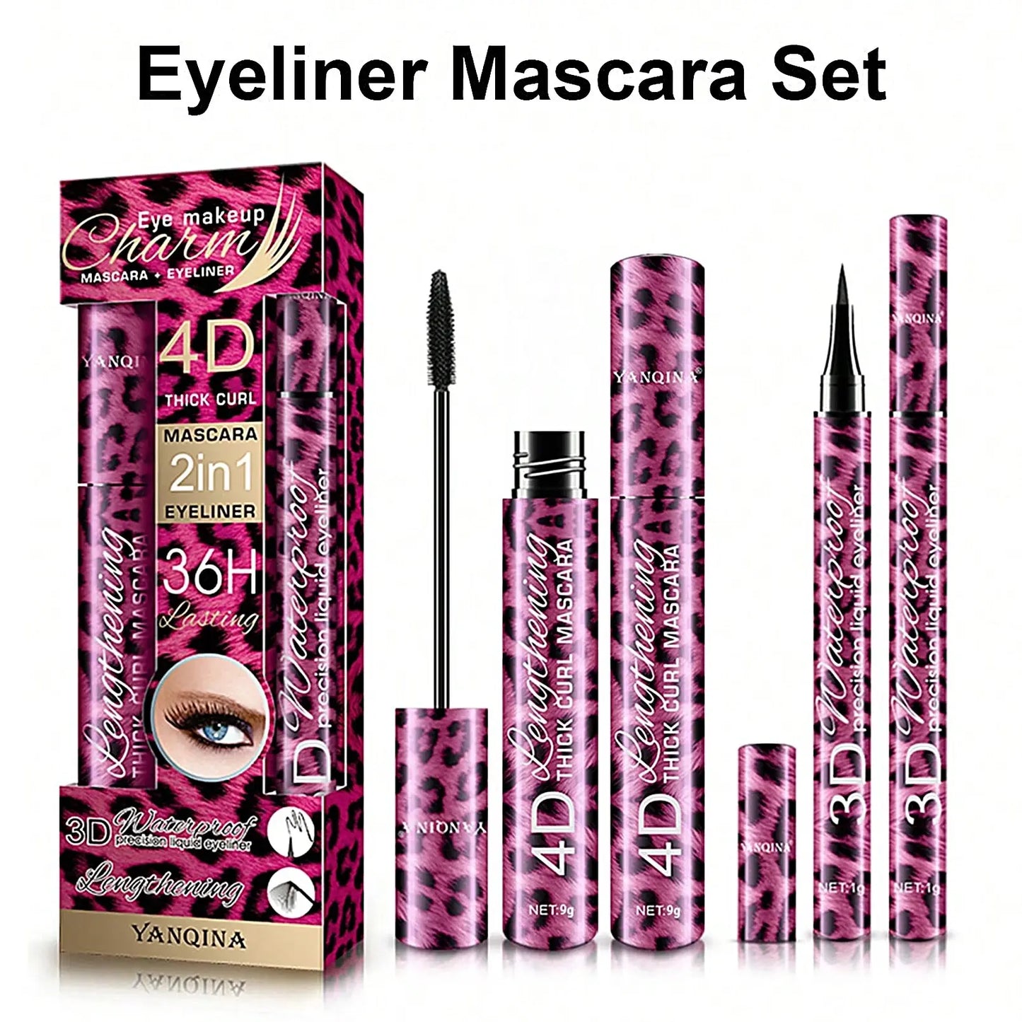 YANQINA Waterproof Liquid Eyeliner & 4D Mascara Set — Thick Curling Lashes & Eyebrow Pencil Eye Makeup