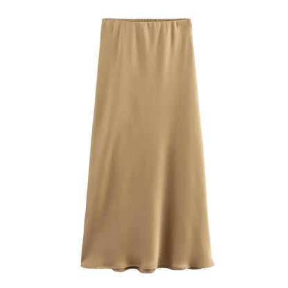 Willshela Black Satin Midi Skirt — Elegant & Versatile Women's Fashion
