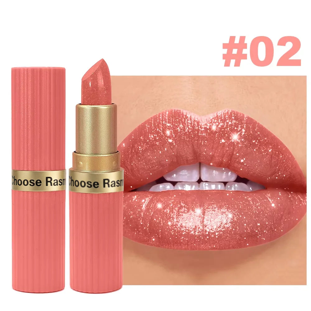 6-Shade Pearlescent Glitter Lipstick – Pink & Nude Tones