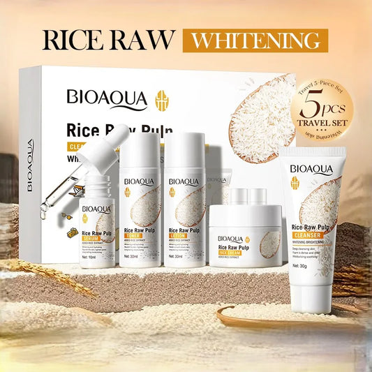 Rice Puree Whitening Skincare Set & Soap — Brightening & Hydrating Cleanser, Toner, Essence, Lotion & Cream