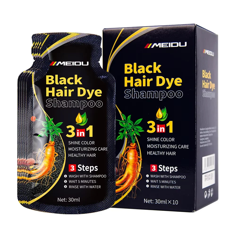 3-in-1 Natural Black Herbal Hair Dye Shampoo — Quick Color, Moisturizing & Conditioning Hair Care