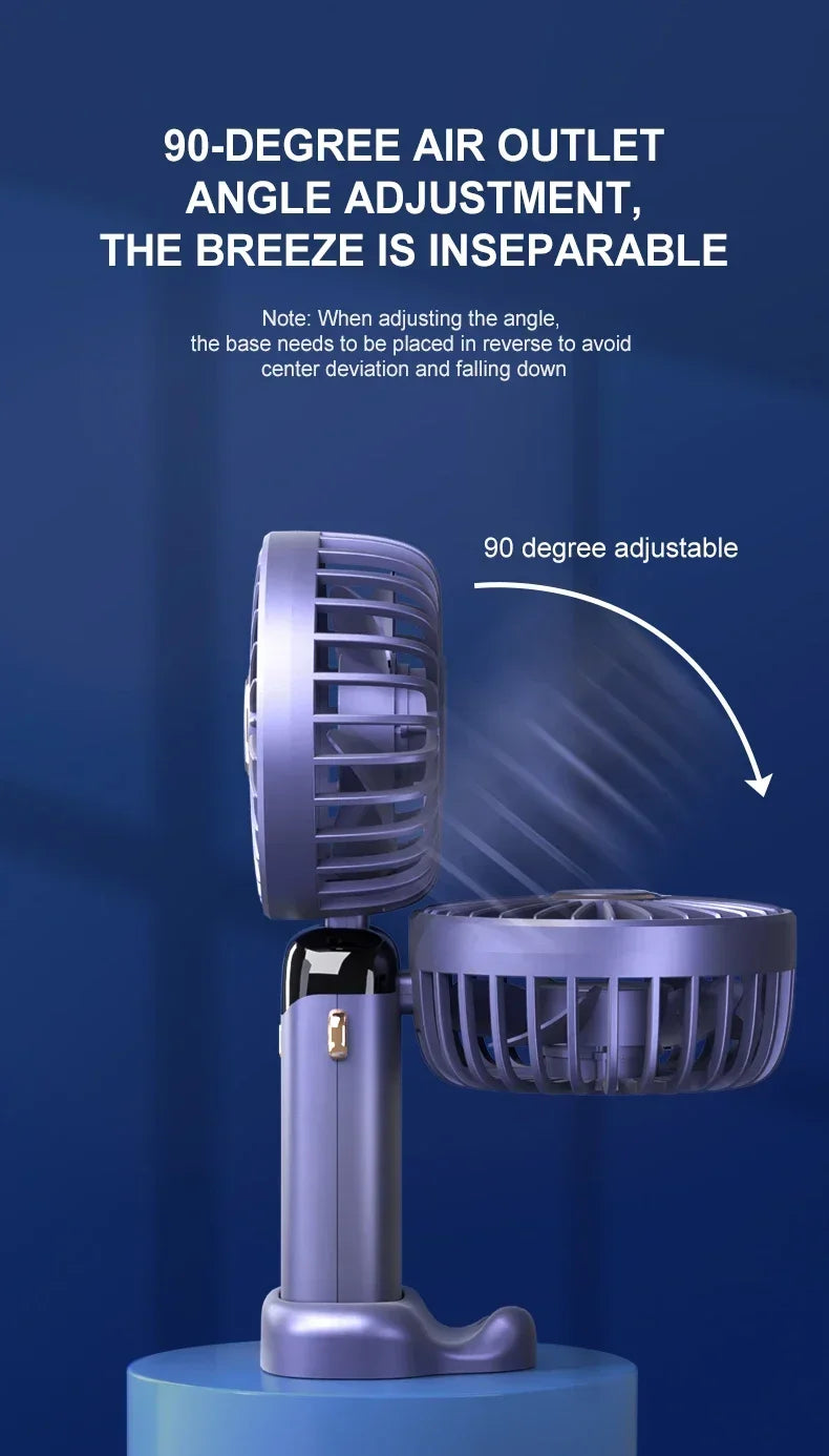 Portable Handheld & Neck Hanging Fan — 5-Speed USB Rechargeable Fan with Phone Stand & Display Screen (1800mAh)