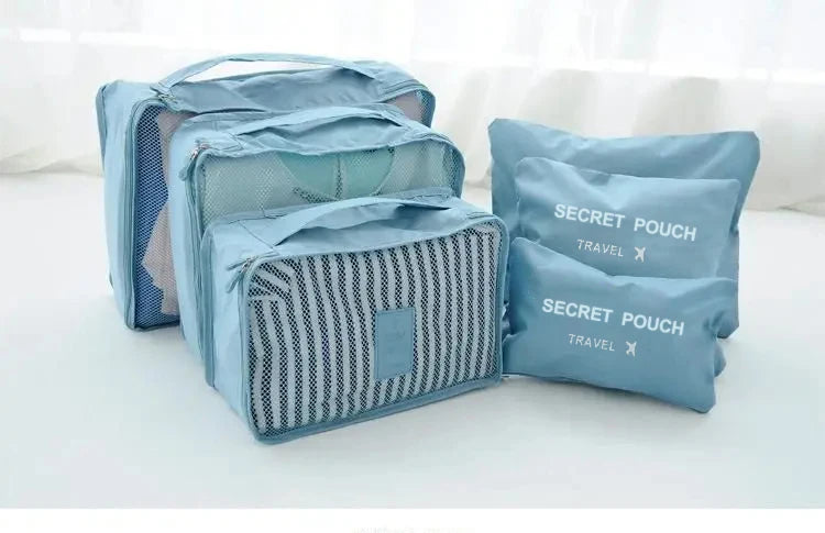 6-Piece Travel Storage Bag Set — Large Capacity Waterproof Luggage & Clothing Organizer with Zipper