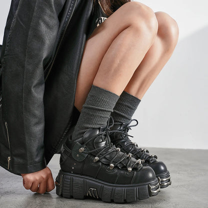 Punk Rock Lace-Up Platform Boots — 6CM Heel Metal Decor Women's Rock Sneaker Boots 2026