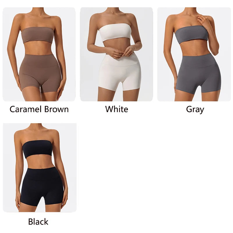Women's 2-Piece Fitness Sports Set — Strapless Crop Bra & Yoga Workout Gym Suit for Women