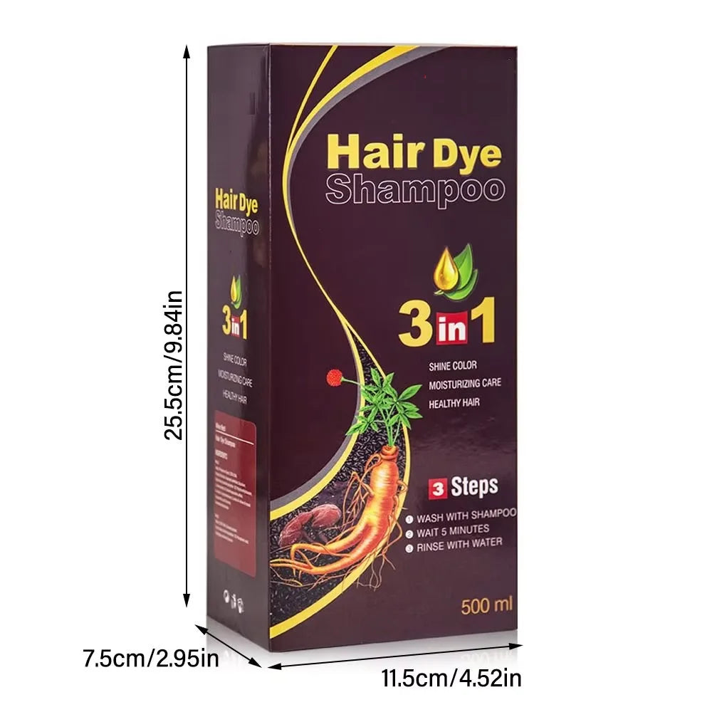 3-in-1 Natural Black Herbal Hair Dye Shampoo — Quick Color, Moisturizing & Conditioning Hair Care