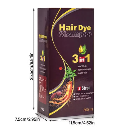 3-in-1 Natural Black Herbal Hair Dye Shampoo — Quick Color, Moisturizing & Conditioning Hair Care