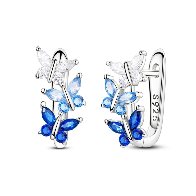 925 Sterling Silver Blue Zircon Butterfly Hoop Earrings — Colored Fine Jewelry for Women & Girls