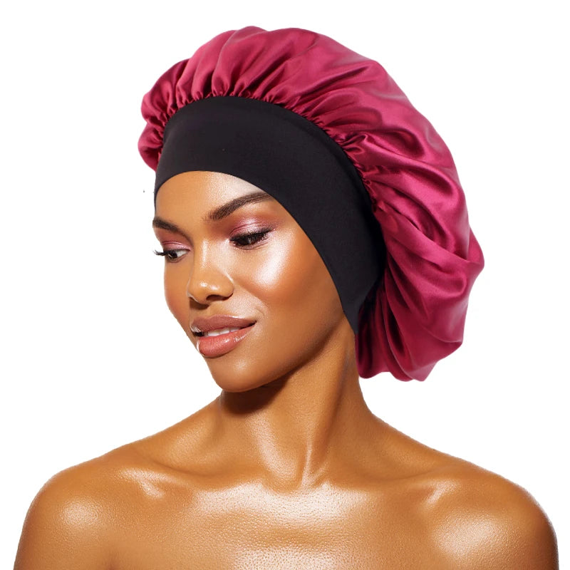 Women's Satin Sleep Bonnet — Wide-Brimmed Night Cap & Head Wrap with Elastic Band for Hair Care
