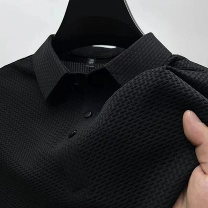 Men's Business Casual Polo Shirt — Breathable Bone Flower Short Sleeve Summer Top