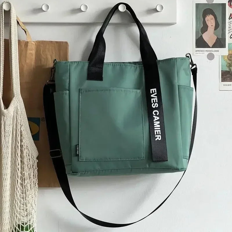 Nylon Waterproof Canvas Tote Bag — Large Capacity Casual Messenger Shoulder Bag for Women & Students
