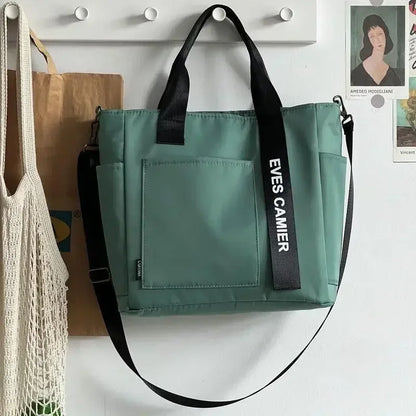 Nylon Waterproof Canvas Tote Bag — Large Capacity Casual Messenger Shoulder Bag for Women & Students