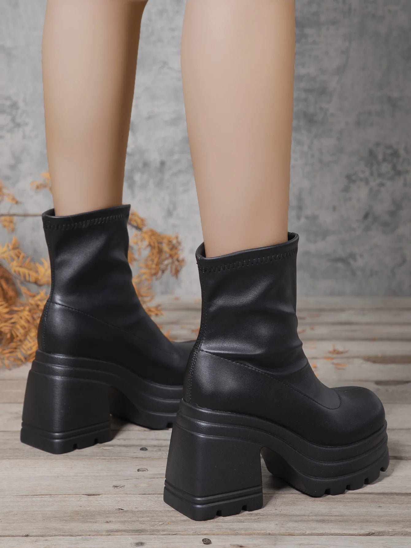 Women's Sexy Leather Short Boots — Square Toe Zipper High Heel Casual Thick Sole Ankle Boots