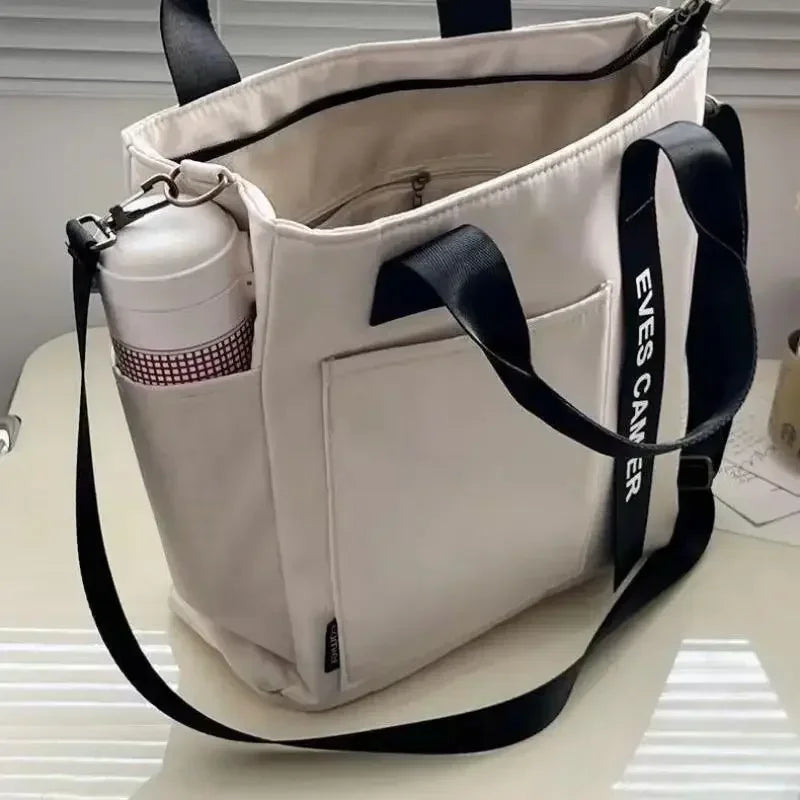 Nylon Waterproof Canvas Tote Bag — Large Capacity Casual Messenger Shoulder Bag for Women & Students